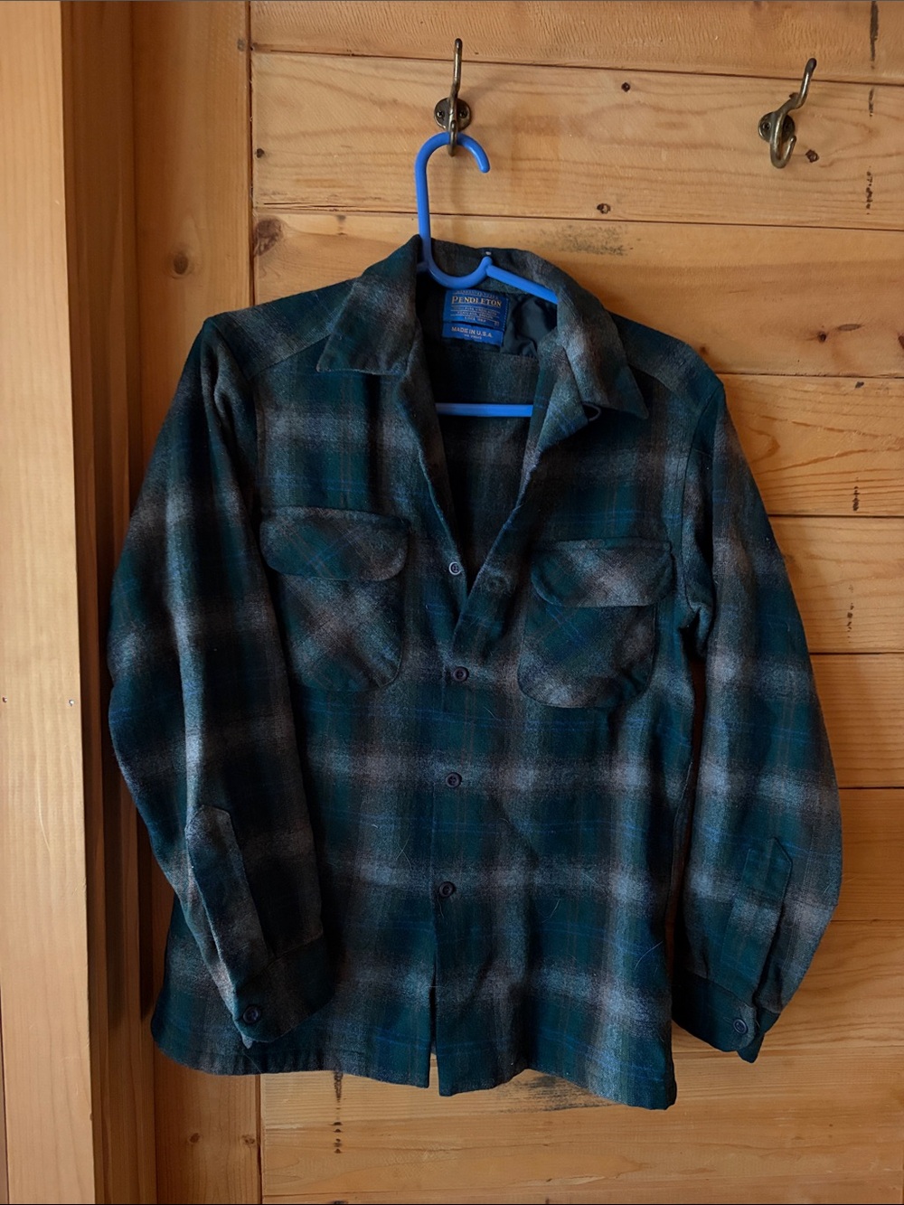 Pendleton Teal and Black Plaid Button-Up Wool Shirt